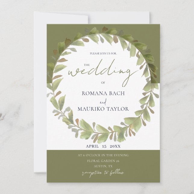Invitación Wreath verde romántico artístico (Anverso)