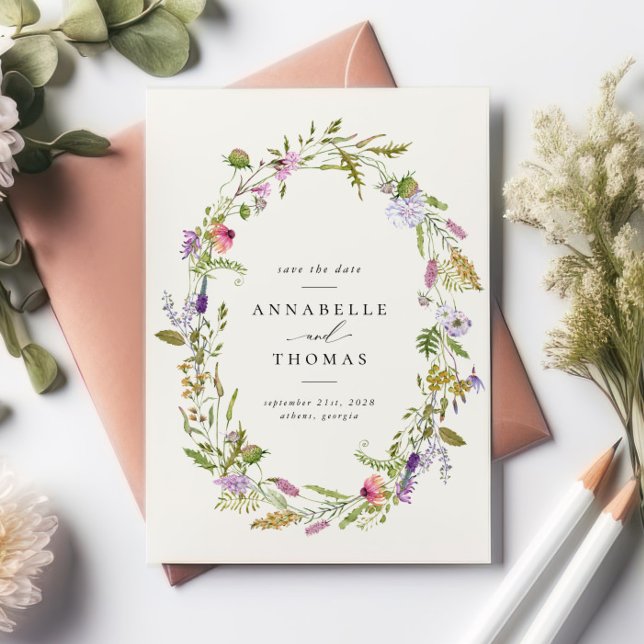 Invitación Wreath Wedding de Wildflower Garden Salven la fech (Subido por el creador)
