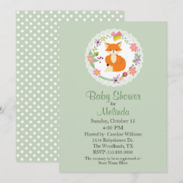 Invitación Wreath with Fox Green Baby Shower Invitation