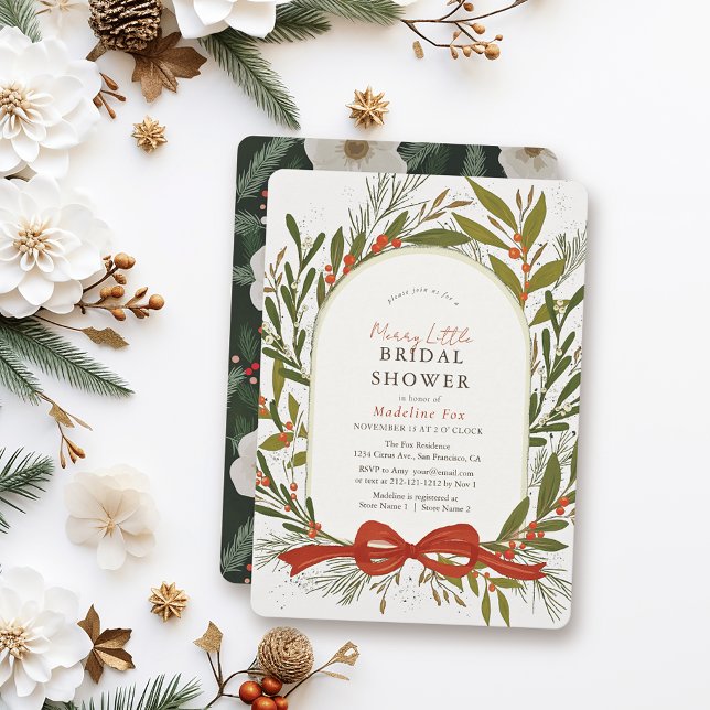 Invitación Wreath Wreath Red Bow Merry Little Bridal Shower (Subido por el creador)