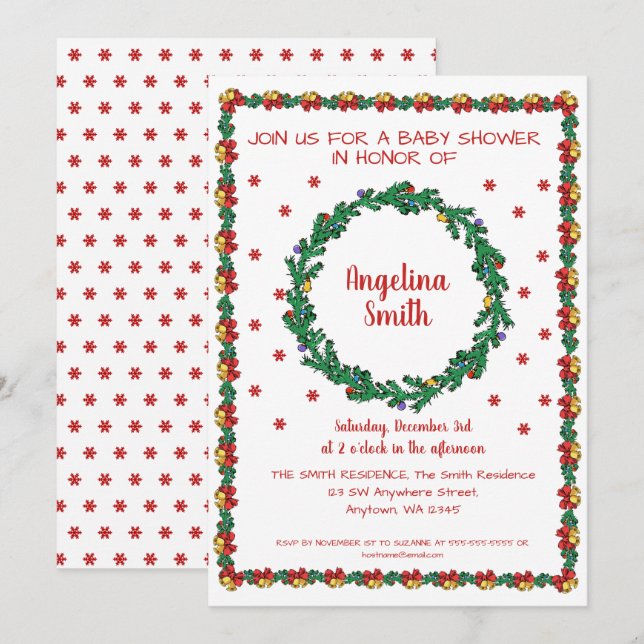 Invitación Wreath y Garland Baby Shower (Anverso / Reverso)
