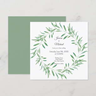 Invitación Wreth de color de agua verde oliva