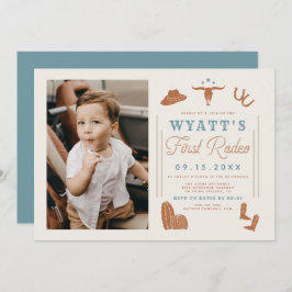 Invitación WYNONA Naranja quemado Vaquero Azul primer cumplea