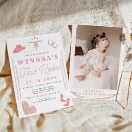 Invitación WYNONA Rubor Primer Rodeo Cowgirl Foto Cumpleaños
