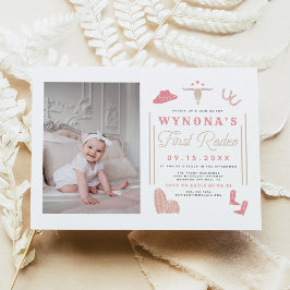 Invitación WYNONA Rubor Rosa Primer cumpleaños de la niña de 