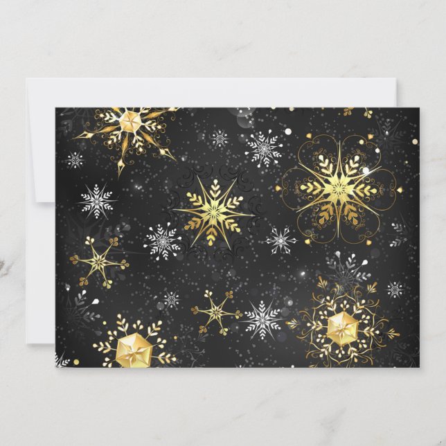 Invitación Xmas copos de nieve dorados sobre fondo negro (Anverso)