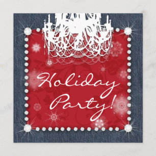 Invitación Xmas Denim Diamonds Boda Candelier Floral Red