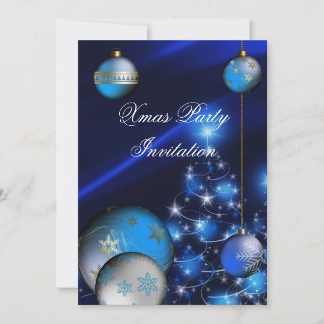 Invitación Xmas Fiesta de Navidad Bolas Azules Xma (Anverso)