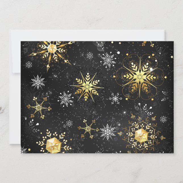 Invitación Xmas Golden Snowflakes on Black Background (Anverso)