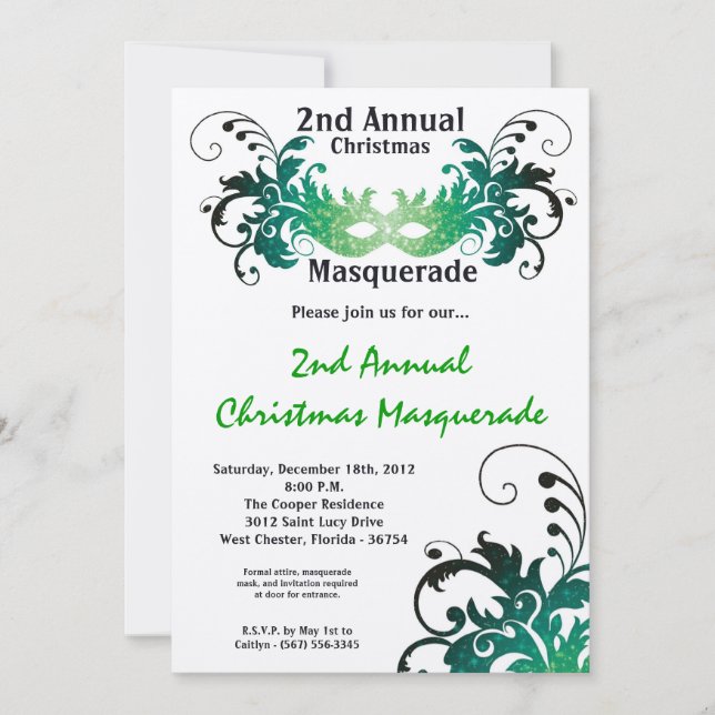 Invitación XMAS para Navidades de Mascarada Verde  (Anverso)