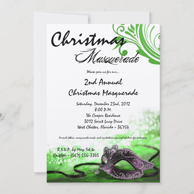 Invitación XMAS para Navidades de Mascarada Verde  (Anverso)