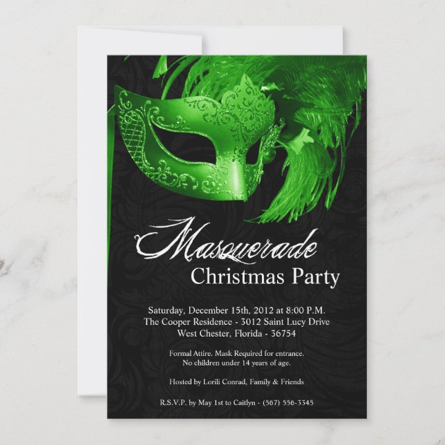 Invitación XMAS para Navidades de Mascaradas Verde (Anverso)