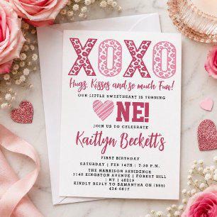 Invitación XOXO Abrazos y Besos Cumpleaños 1er Día de San Val