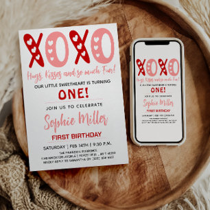 Invitación XOXO Abrazos y Besos Cumpleaños 1er Día de San Val