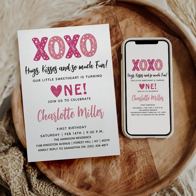 Invitación XOXO Abrazos y Besos Día de San Valentín Primer Cu (Subido por el creador)