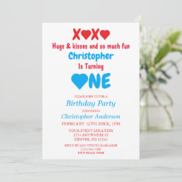 Invitación XOXO Abrazos y besos primer cumpleaños