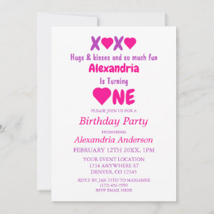 Invitación XOXO Besos y Abrazos 1er Cumpleaños