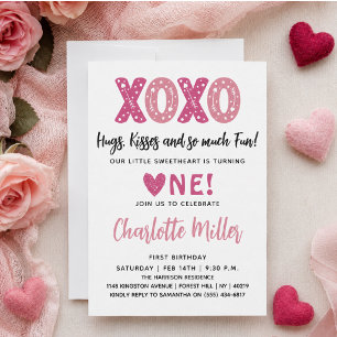 Invitación XOXO Besos y Abrazos Día de San Valentín Primer Cu