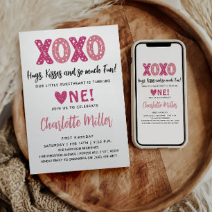 Invitación XOXO Besos y Abrazos Día de San Valentín Primer Cu