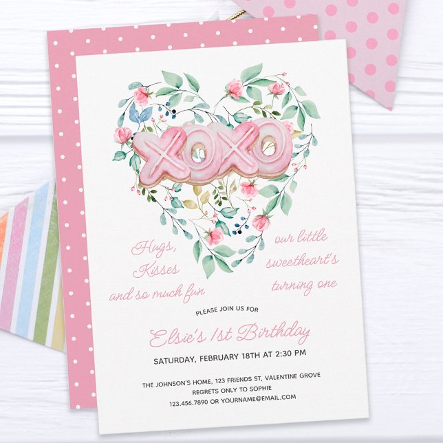 Invitación XOXO Cocina Rosa Delicada Chica Floral Primer cump (Subido por el creador)