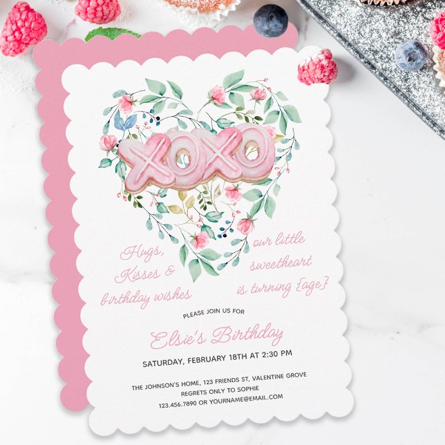 Invitación XOXO Cookie rosa Pequeño Cariño Cumpleaños Floral (Subido por el creador)