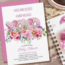 Invitación XOXO Cookies Rosa Vibrante Baby Shower Floral