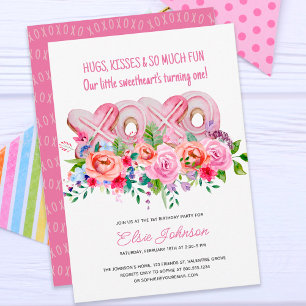Invitación XOXO Cookies Rosa Vibrante Chica Floral Primer cum