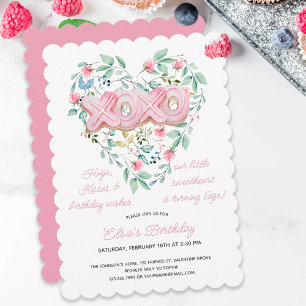 Invitación XOXO Galleta Rosa Corazón Dulce Cumpleaños Floral