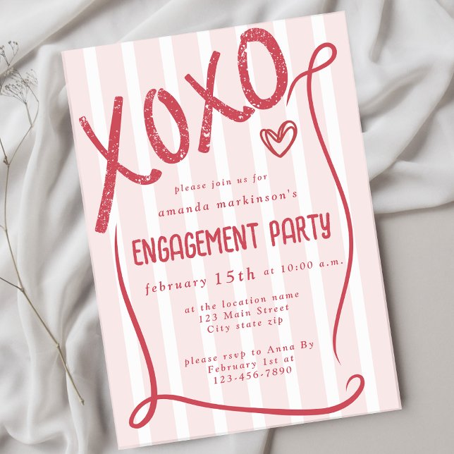 Invitación XOXO Hand Drawn Pink Engagement Party (Subido por el creador)