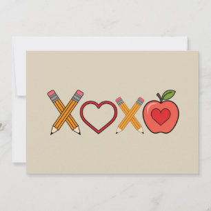 Invitación XOXO Profesor Lápiz y manzana del Día de San Valen
