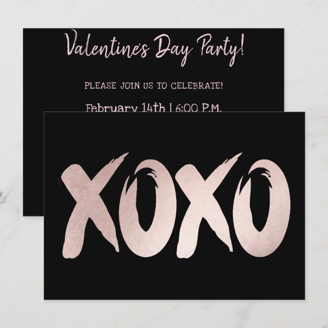 Invitación XOXO Rubor Pink | Día de San Valentín de pincel de (Anverso / Reverso)