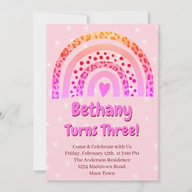 Invitación XX.º cumpleaños del arcoiris rosado del leopardo i (Anverso)