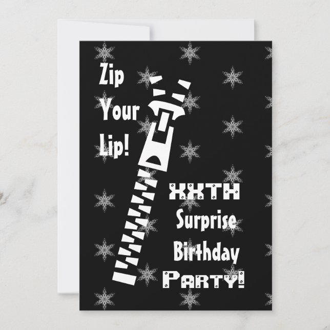 Invitación xxxth SORPRISE Black and White Birthday Party SB01 (Anverso)