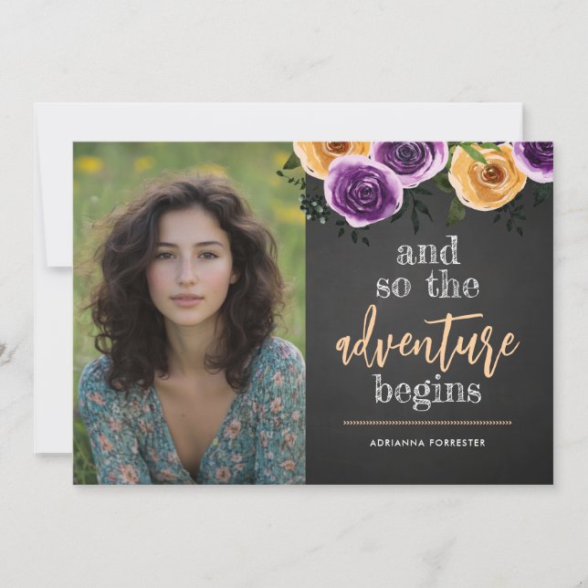 Invitación Y Así La Aventura Comienza Foto De Graduado De Flo (Anverso)