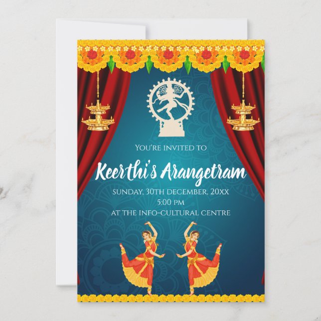 Invitación y invitación a Arangetram para el progr (Anverso)