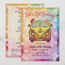 Invitación y juego de fiesta de cumpleaños Hippie
