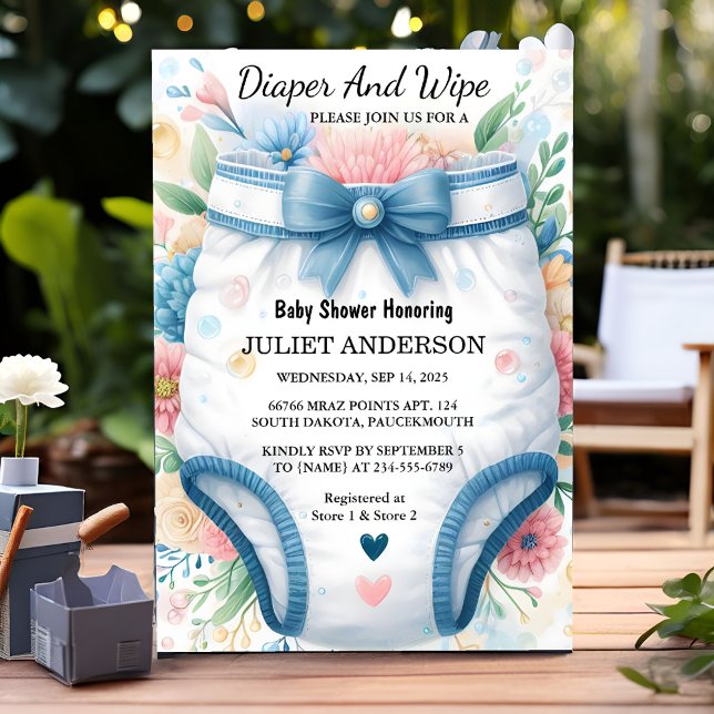 Invitación Y Postea A Papá Pink Blue Diaper Y Limpia Baby Sho (Subido por el creador)