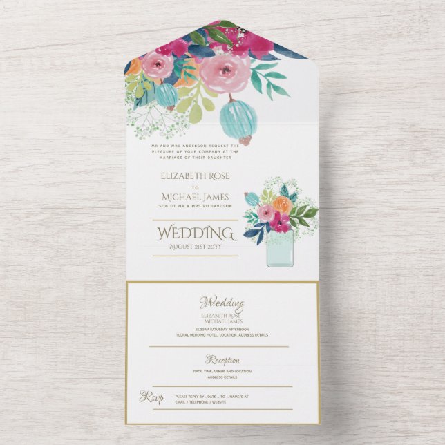 Invitación y recepción a la boda floral de Fuschia (Interior)