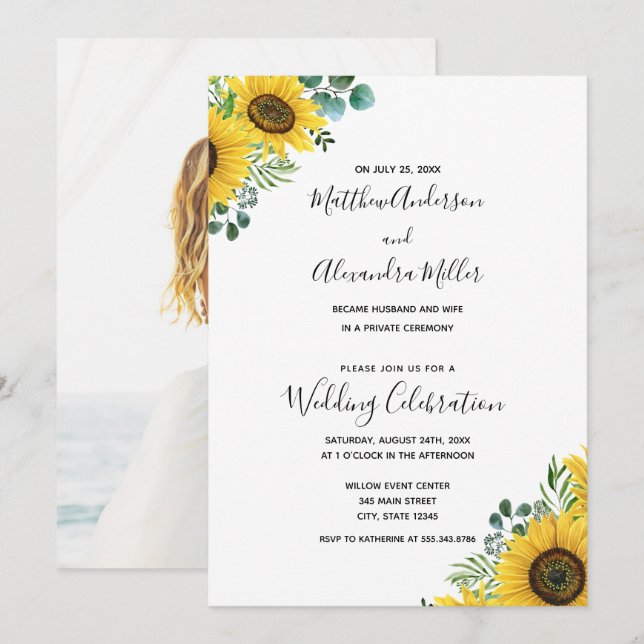 Invitación y recepción Boda de girasol (Anverso / Reverso)