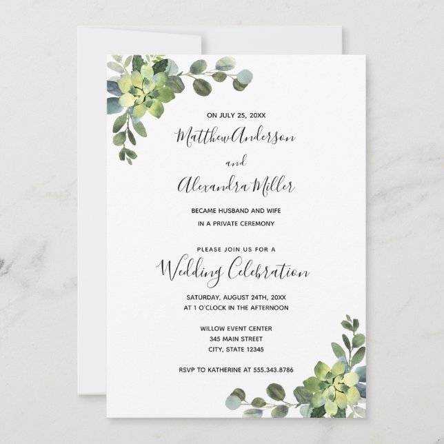 Invitación y recepción de Eucalyptus Boda (Anverso)