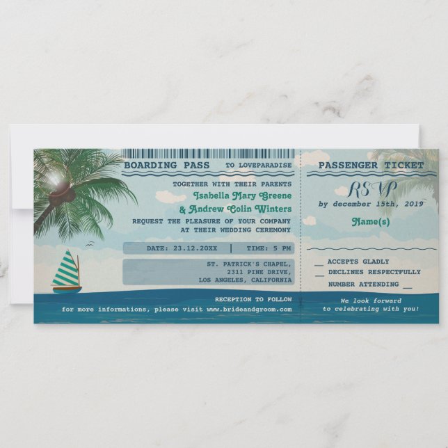 Invitación y RSVP de la boda del destino (Anverso)