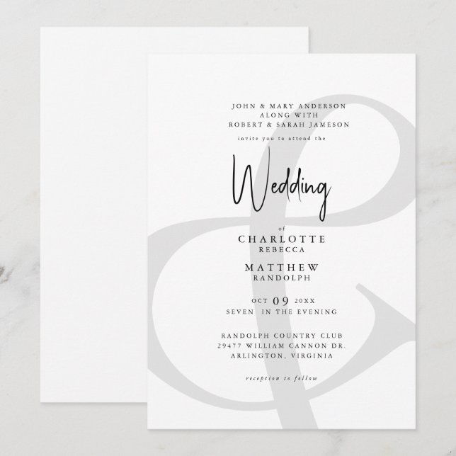 Invitación Y te invitamos a un Boda moderno (Anverso / Reverso)