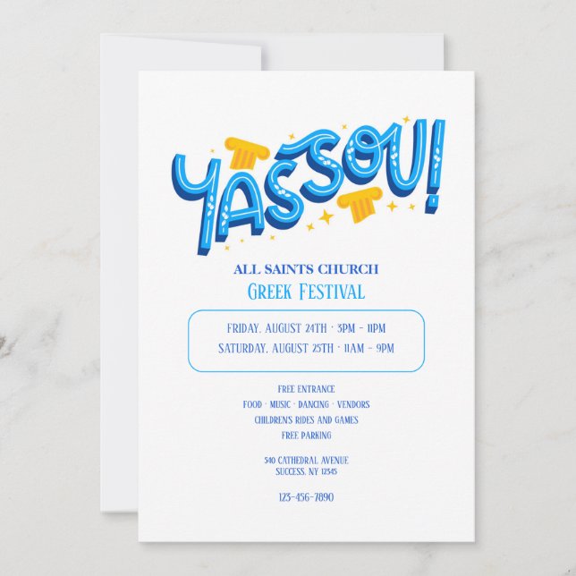 Invitación Yassou Greek (Anverso)