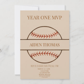 Invitación Year One MVP Baseball First Birthday Invitation