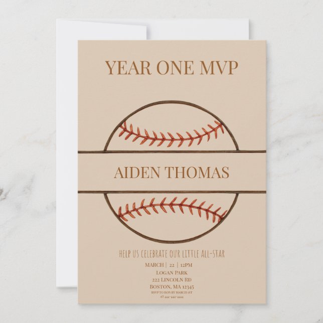 Invitación Year One MVP Baseball First Birthday Invitation (Anverso)