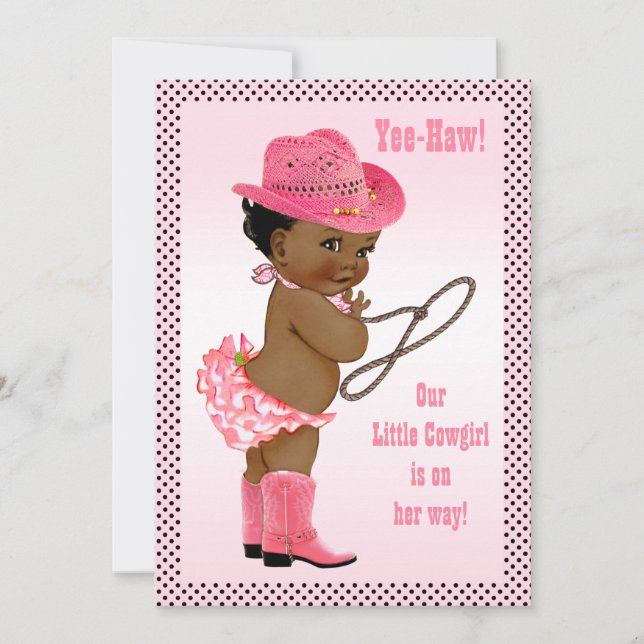 Invitación ¡Yee-Haw! Baby Shower de niñita de etnia negra (Anverso)