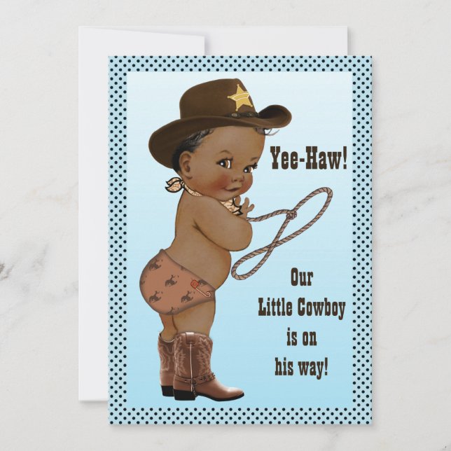 Invitación ¡Yee-Haw! Baby Shower étnico de los pequeños vaque (Anverso)