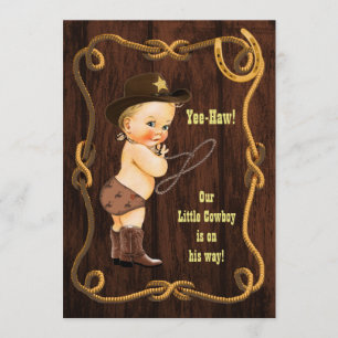 Invitación ¡Yee-Haw! Blonde Cowboy Rustic Baby Shower