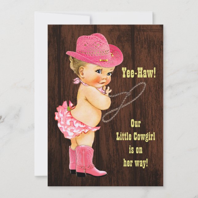 Invitación ¡Yee-Haw! Blonde Cowgirl Rustic Baby Shower (Anverso)
