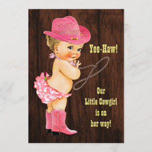 Invitación ¡Yee-Haw! Blonde Cowgirl Rustic Baby Shower